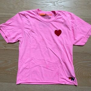 Aviator Nation like new Pink Tee with Red Heart size xs